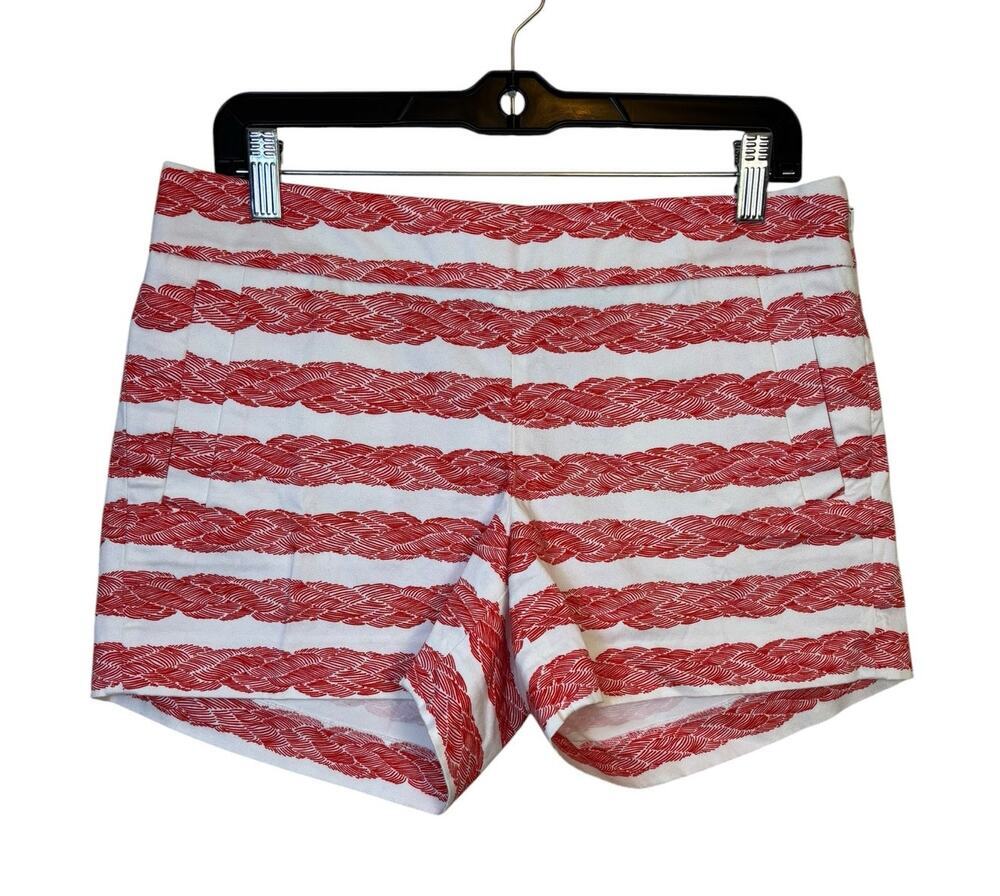J Crew City Fit Stretch Chino Rope Print Shorts Size 6 Orange White Nautical NWT